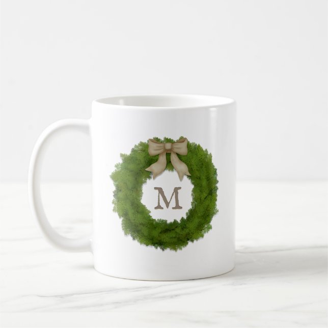 Caneca De Café Cypress Wreath Com Arco De Friso Monograma Persona (Esquerda)