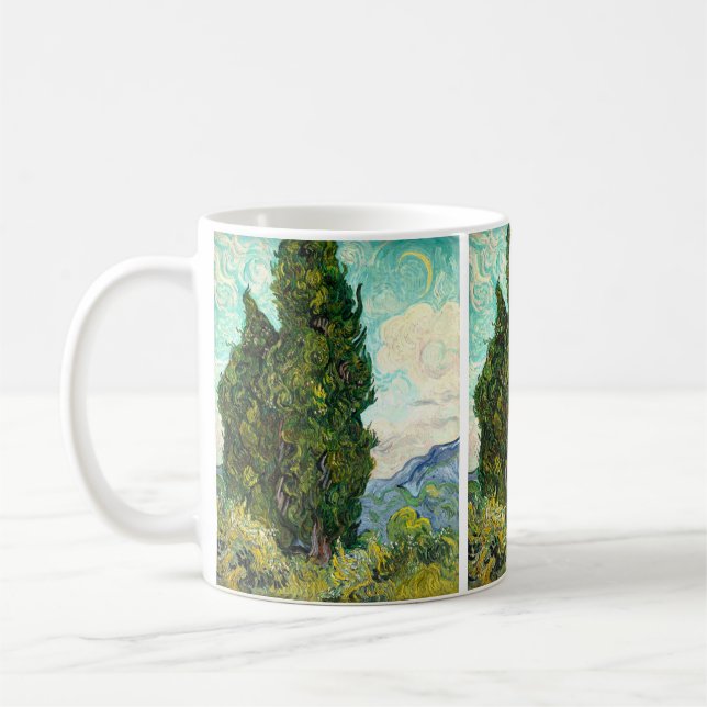 Caneca De Café Cyprestes (1889) Vincent Van Gogh - Paisagem (Esquerda)