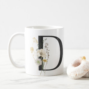 Caneca De Café D inicial com flor de cor suave Mug de café
