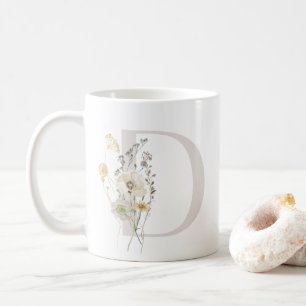Caneca De Café D inicial com flor de cor suave Mug de café