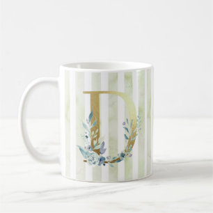 Caneca De Café D ouro inicial em faixas azuis e brancas