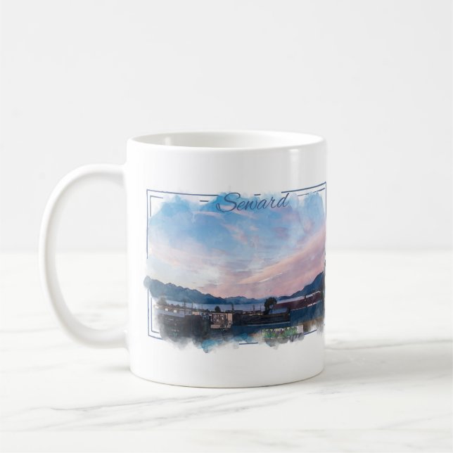 Caneca de café da aguarela de Seward Alaska (Esquerda)