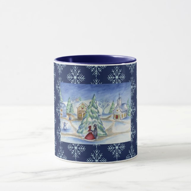 Caneca de Café da Aldeia de Natal Snowflake Presen (Centro)