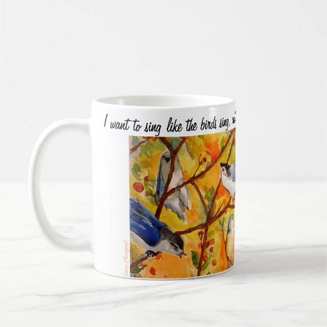 Caneca de café da arte da aguarela dos pássaros (Esquerda)