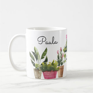 Caneca de café da arte da planta da aguarela do