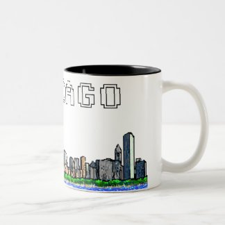 Caneca de café da arte do pixel da skyline de