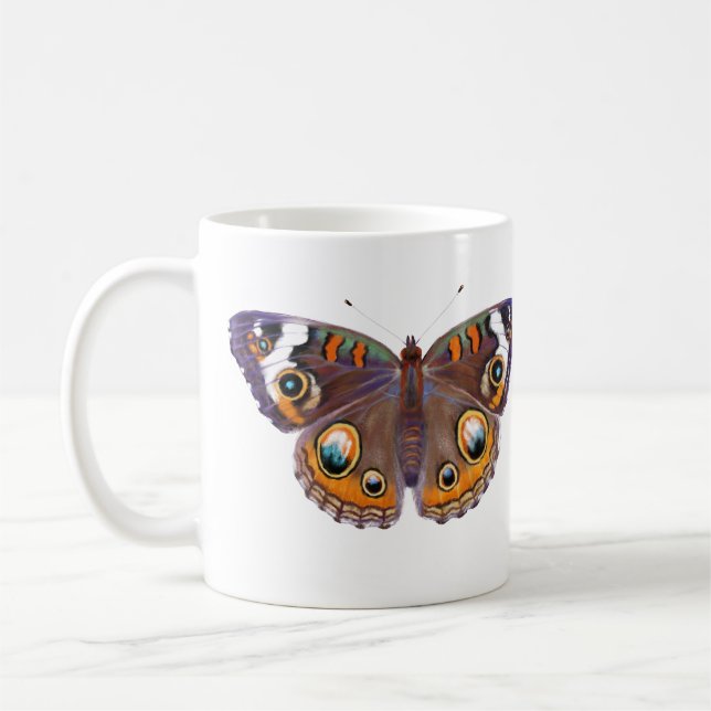Caneca De Café Da borboleta comum do Buckeye do azul pintura (Esquerda)