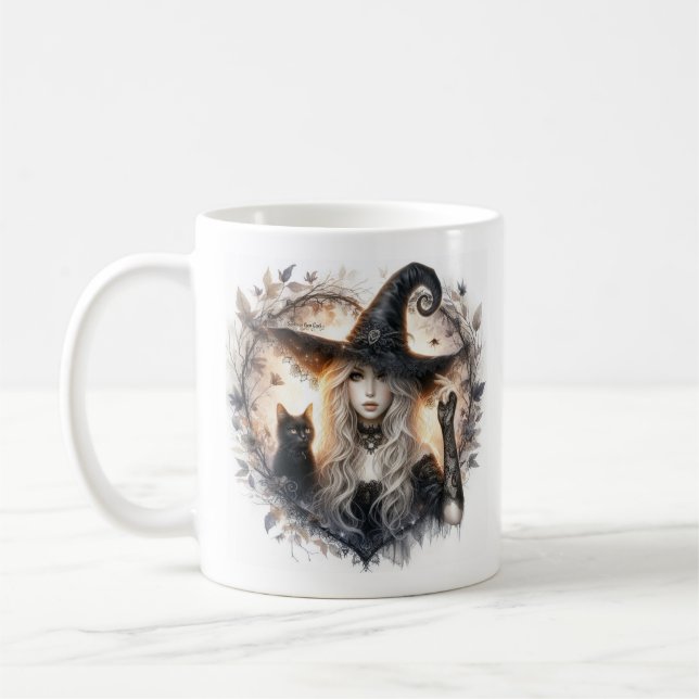 Caneca de Café da Bruxa e Gato Preto (Esquerda)