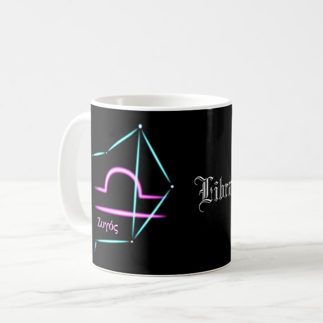 Caneca de Café da Constelação do Zodíaco Libra (Frente Esquerda)