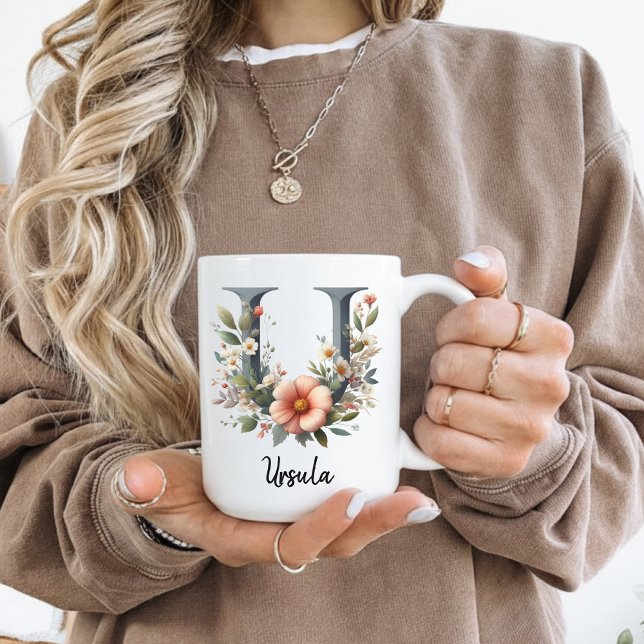 Caneca de Café da Flor de Nascimento, Caneca Flora (wildflower monogram gift, custom mug for mom, floral gift for daughter, floral gift for friend,)