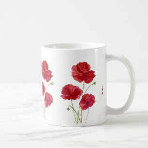 Caneca De Café Da flor vermelha do jardim da papoila da aguarela