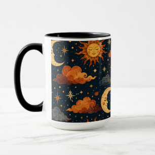 Caneca de Café da Manhã Retro Celestial Sol Lua Pr