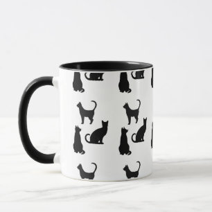 Caneca de café da silhueta do gato do divertiment