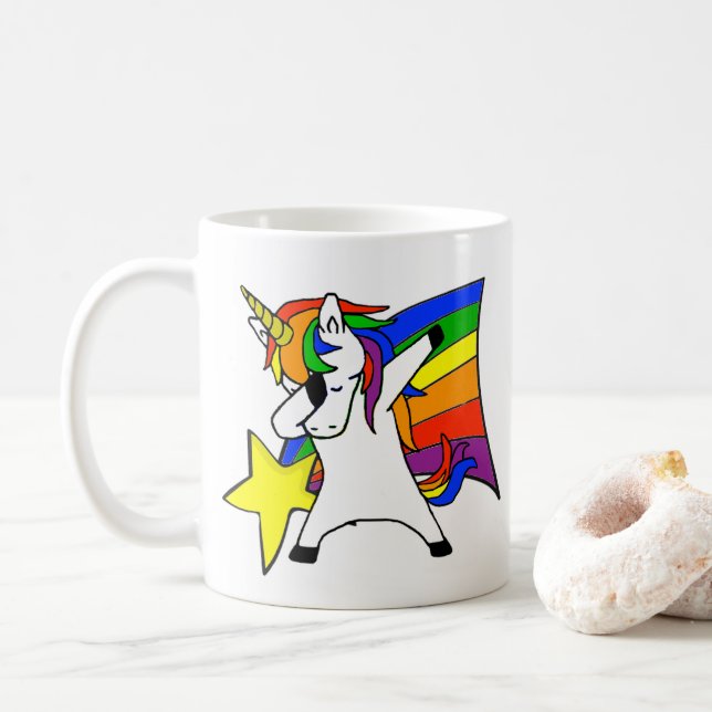 Caneca De Café Dabbing Rainbow Unicorn (Com Donut)