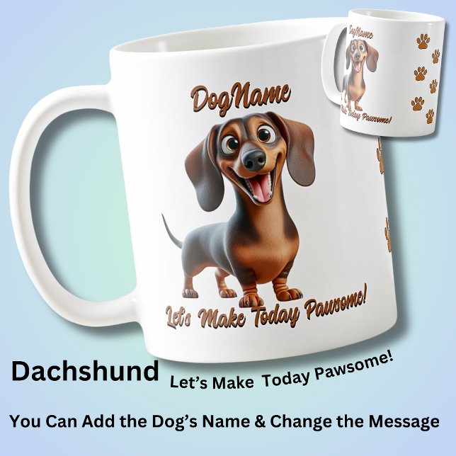Caneca De Café Dachshund - Adicionar o nome do cão, Alterar texto (Criador carregado)