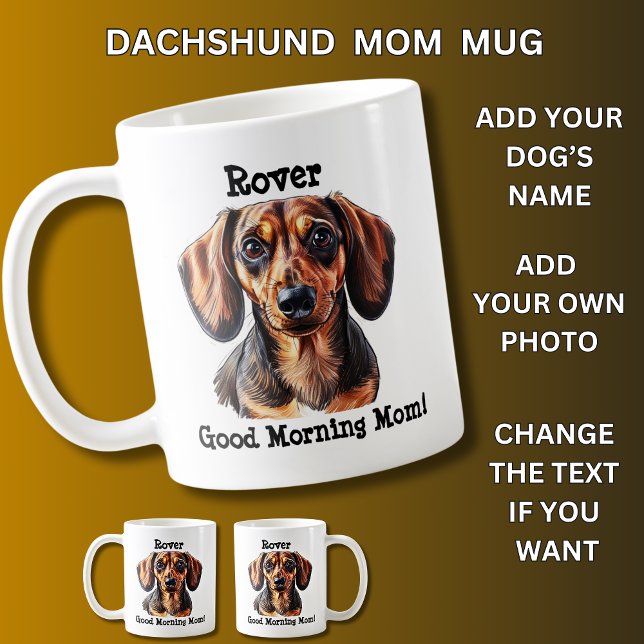 Caneca De Café Dachshund, adicione o nome do cão, mude a foto (Criador carregado)