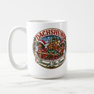 Caneca De Café Dachshund Através da Neve Trenó de Natal Fofo