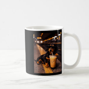 Caneca De Café Dachshund Bebendo Café Gelado Meme Engraçado de An