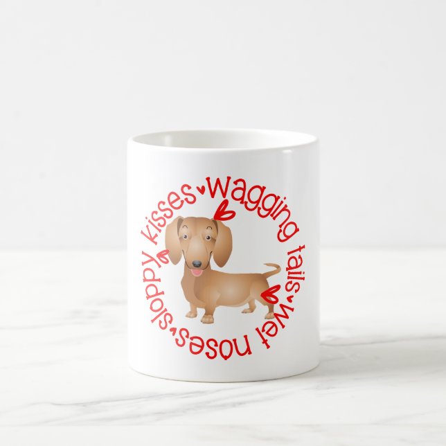Caneca De Café Dachshund, beijos desleixados (Centro)