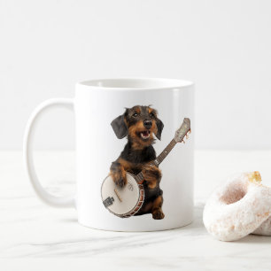 Caneca De Café Dachshund Cabelo-Fio-Frio Cute Joga Banjo
