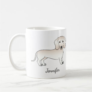 Caneca De Café Dachshund Cartoon de Pelagem Lisa Creme Com Nome