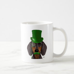 Caneca De Café Dachshund com o Chapéu Verde Preto 2