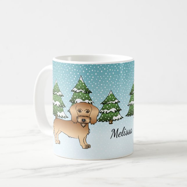 Caneca De Café Dachshund de Cabelo Rijo Trigueiro em uma Floresta (Frente Esquerda)
