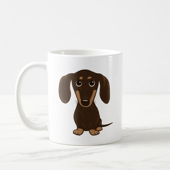 Caneca De Café Dachshund de Chocolate Curto | Cachorro-esmalte (Esquerda)
