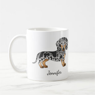 Caneca De Café Dachshund de pelo curto dapple preto e bronze & No