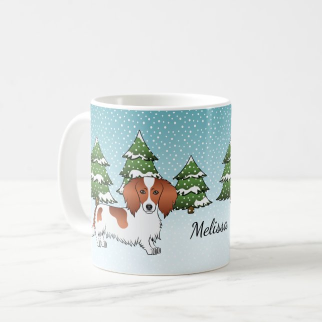 Caneca De Café Dachshund de pelo longo vermelho malhado - Florest (Frente Esquerda)