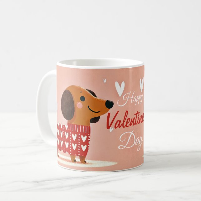 Caneca De Café Dachshund Dia de os namorados Mug (Frente Esquerda)