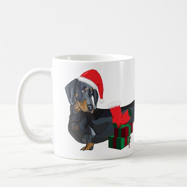 Caneca De Café Dachshund do papai noel no Natal (Esquerda)