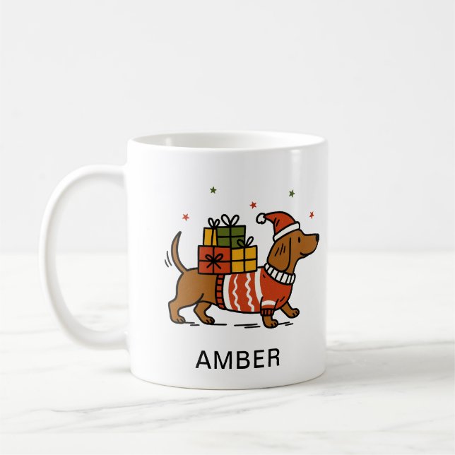Caneca De Café Dachshund Dog Christmas Sweater Pet Lover (Esquerda)