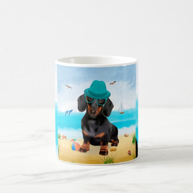 Caneca De Café Dachshund Dog em Beach (Centro)