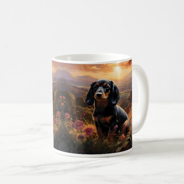 Caneca De Café Dachshund Em Dusk (Frente Esquerda)
