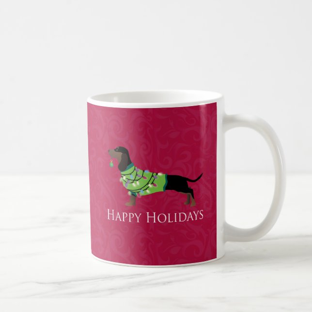 Caneca De Café Dachshund Happy Holidays Design (Direita)