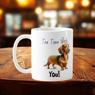 Caneca De Café Dachshund Marrom Personalizado 'Hora do Chá' 