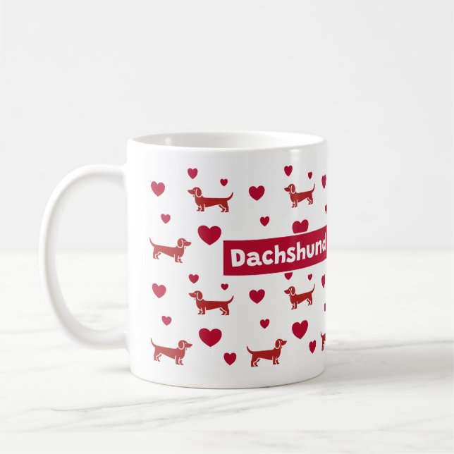 Caneca De Café Dachshund Mug Com Corações Vermelhos (Esquerda)