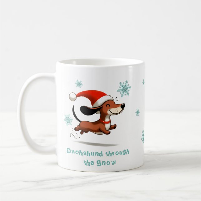 Caneca De Café Dachshund na neve cachorrinho de Natal (Esquerda)