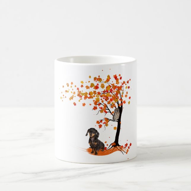 Caneca De Café Dachshund Owl E Fall Tree Dachshund Lover Outono (Centro)
