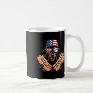 Caneca De Café Dachshund Patriótico Engraçado 4 De Julho Hotdog A