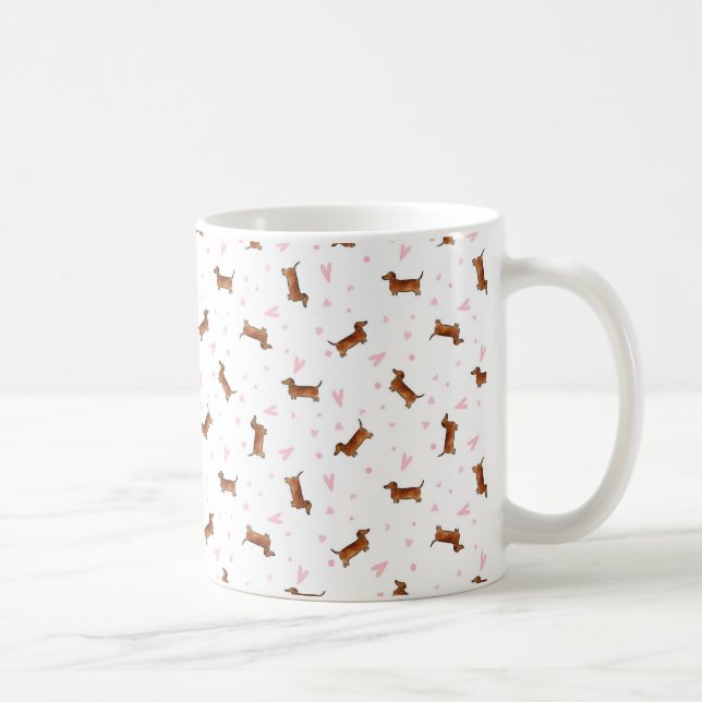 Caneca De Café Dachshund Pattern - Corações (Direita)