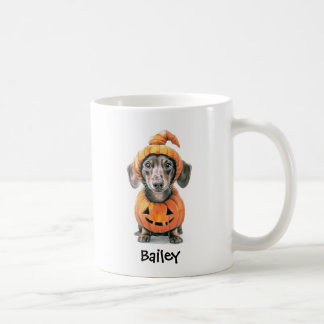 Caneca De Café Dachshund Personalizado de Halloween Abóbora Cacho
