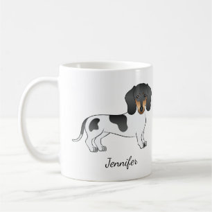 Caneca De Café Dachshund Piebald Preto e Castanho de Pelo Curto &