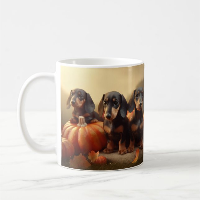 Caneca De Café Dachshund Puppy Autumn Delight Pumpkin (Esquerda)