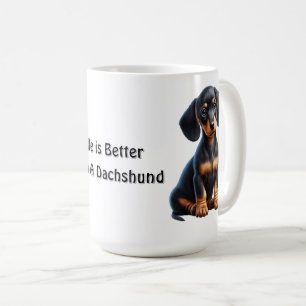 Caneca De Café Dachshund Puppy Sentado e Olhando com Inocente