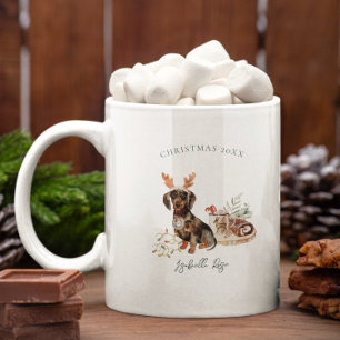 Caneca De Café Dachshund Rena Monograma de Natal