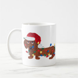 Caneca De Café Dachshund Tangled nas luzes de Natal (vermelhas)