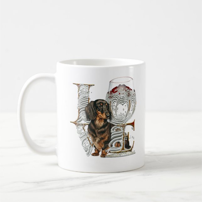 Caneca De Café Dachshund Wine Glass Fez AMOR Word (Esquerda)