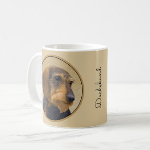 Caneca De Café Dachshund (Wirehaired): Pintura original de cães